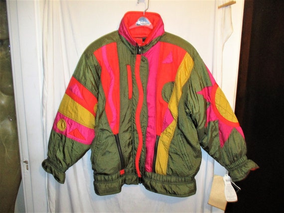 Vintage 80s M Ladies Abstract Nylon Down Puffer Co