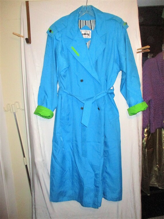 Vintage 90s Ladies Blue Green Spring Coat Color B… - image 3
