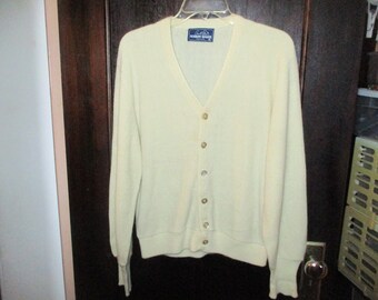 Vintage 70s White Acrylic Cardigan Sweater Mens M Palmer As Is
