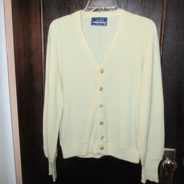 Vintage 70s White Acrylic Cardigan Sweater Mens M Palmer As Is