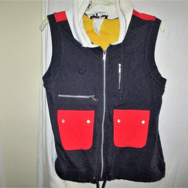 Vintage 80s Carole Little Color Block Sleeveless Hoodie Shirt Vest S Zip Up