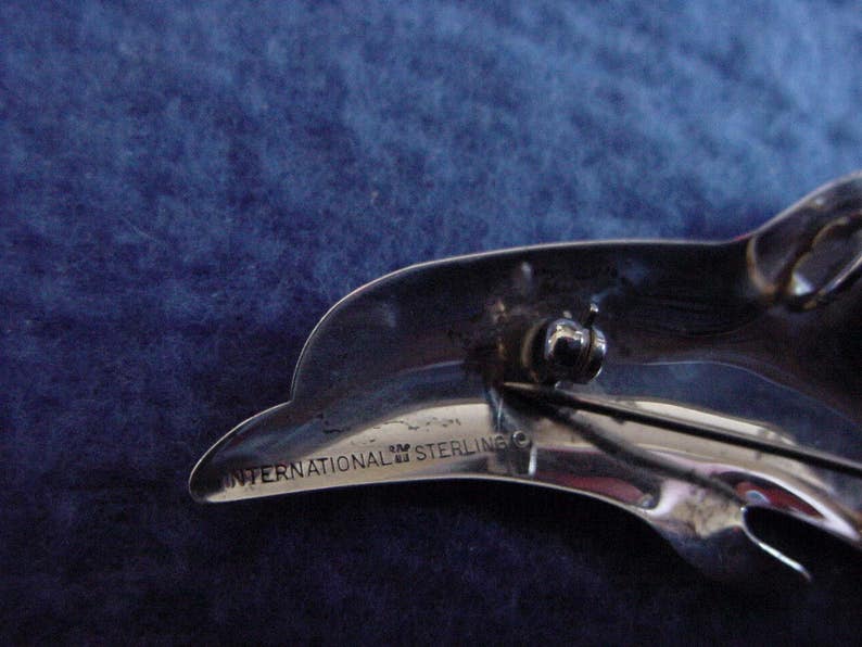 Vintage 80s Dolphin International Sterling Silver Brooch Pin Pendant image 3