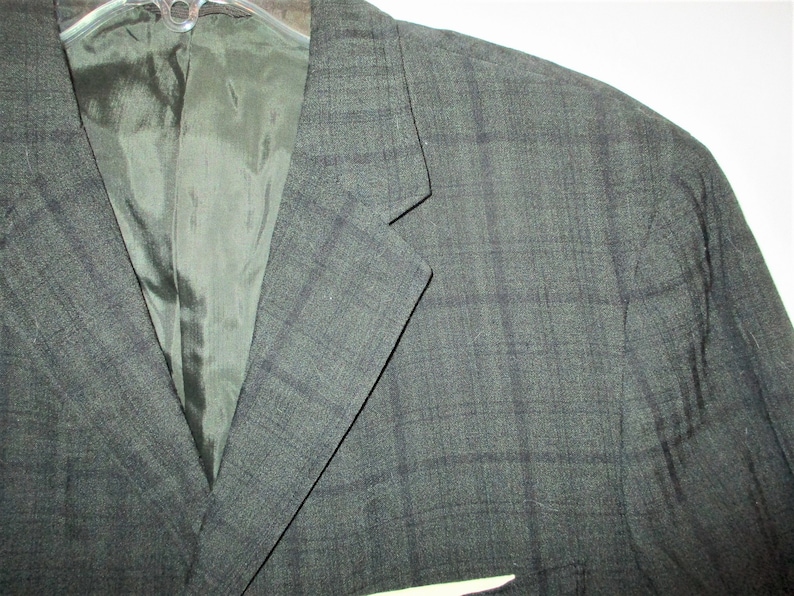 Vintage 50s Gray Check Dacron Wool Blend Sport Jacket 40L Mens 19Tall