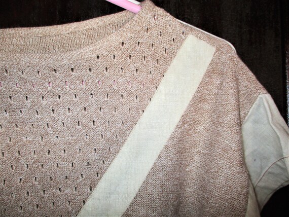 Vintage 80s Beige Linen Cotton Knit Ladies Pullov… - image 2