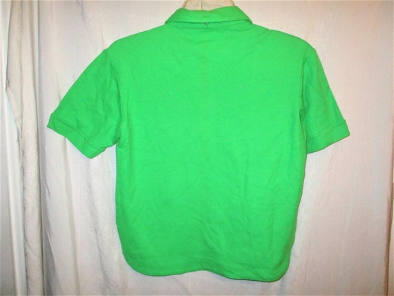Vintage 60s Green Knit Ladies Polo Shirt L Short … - image 3