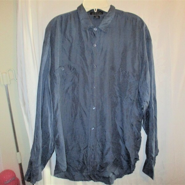 Vintage 80s Man's Silk Shirt XL Long Sleeve Charcoal Gray Black In Private