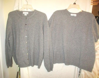 Vintage 90er Jahre 2-teiliges graues Kaschmir-Strick-Cardigan-Set XL Croft & Barrow