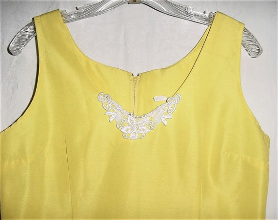 Vintage 60s Yellow Poly Mini Dress Sheath Sleevel… - image 2