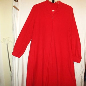 Vintage 70s Red Poly Fleece Robe M Full Length Zip up Vanity - Etsy