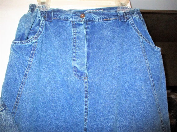Vintage 80s Ladies 2 Pc Skirt Shirt Suit Blue Den… - image 5