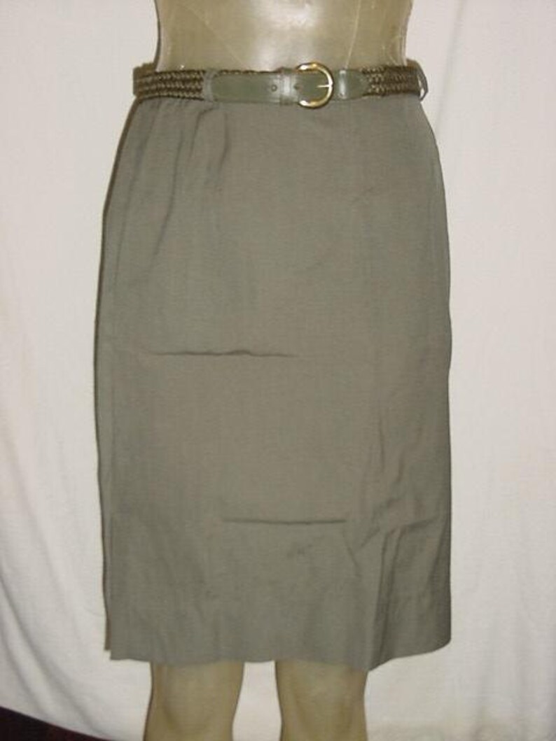 Vintage 50s 2 pc Olive Pencil Skirt Plaid Button Up Shirt M