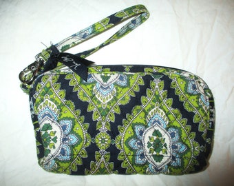 Vintage jaren 00 Vera Bradley Cambridge blauw groen schoudertasje clutch portemonnee zakje