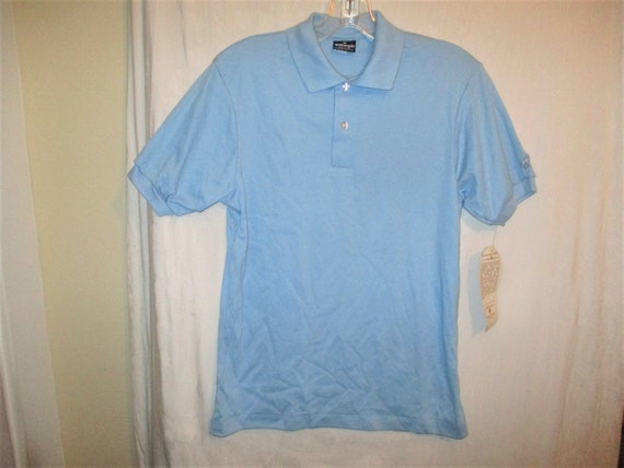 Vintage 70s Lt Blue Cotton Blend Polo Shirt M Wra… - image 1