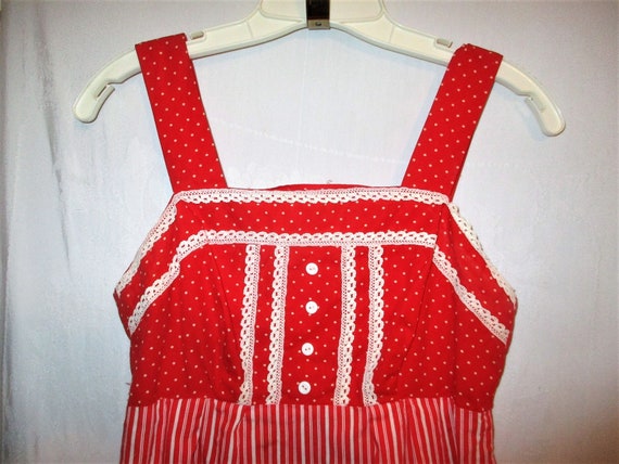 Vintage 70s Red White Gunne Style Prairie Tank Dr… - image 2