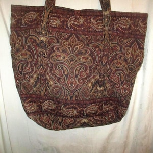 Bolso tote grande de hombro vintage Vera Bradley de los años 90 con estampado de cachemira en marrón moca