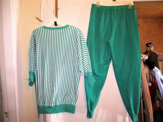 Vintage 80s Green White Stripe Track Jogging Suit… - image 6