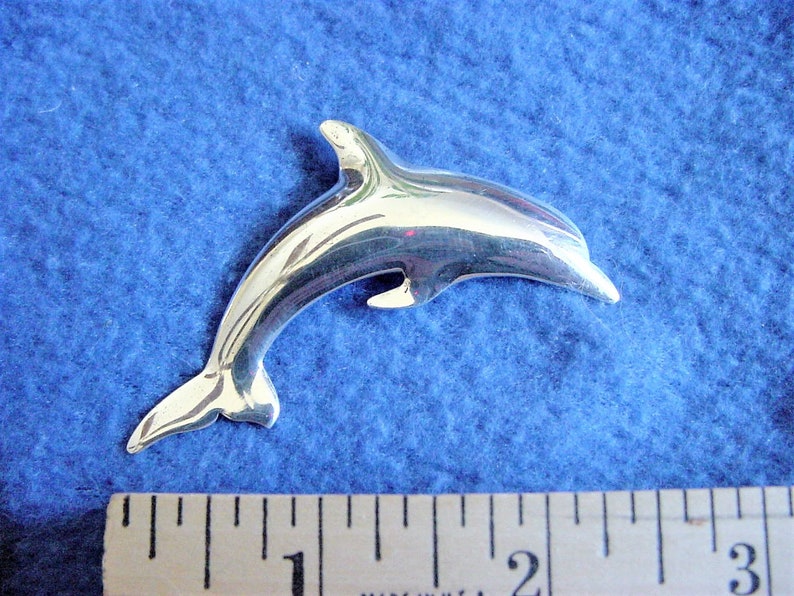 Vintage 80s Dolphin International Sterling Silver Brooch Pin Pendant image 4