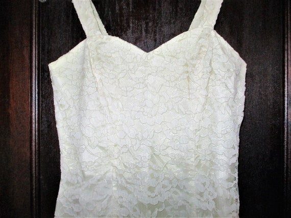 Vintage 80s Cream White Lace Sheath Dress S Tank - image 2