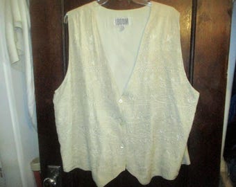Vintage 90s Boom Beige Cotton Blend XL Vest Ladies Embroidered Button Front