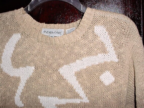 Vintage 80s Knit Pullover Top M Short Sleeve Beig… - image 2