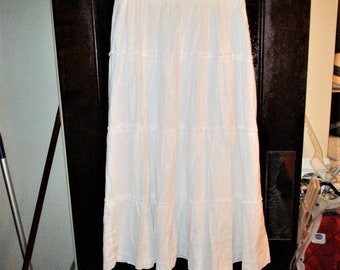 Vintage 90s White Cotton Peasant Long Skirt 1X Ruffled Tiers