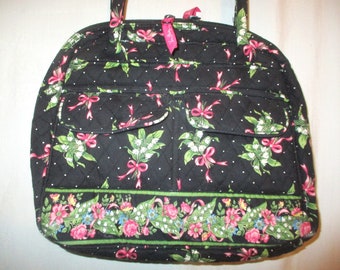 Vintage 00s Vera Bradley New Hope Bowler Purse Satchel Pockets Lily Cancer