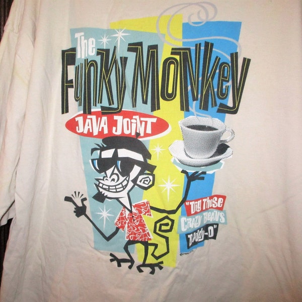 Vintage 90s Funky Monkey Beatnik Hipster Tshirt XL Crazy Shirt Hawaii As Is