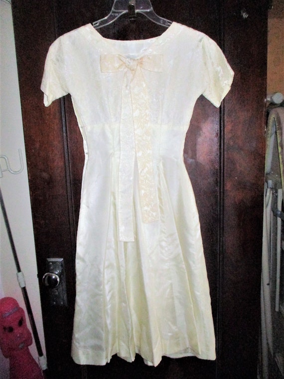 Vintage 50s Off White Lace Chiffon Dress S Flair … - image 6