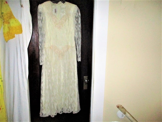 Vintage 80s Edwardian Style White Lace Dress 10 V