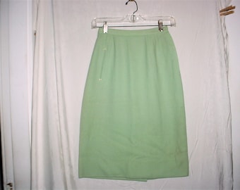 Jupe crayon en laine verte vintage des années 60, petite taille Loftees, fermeture éclair latérale