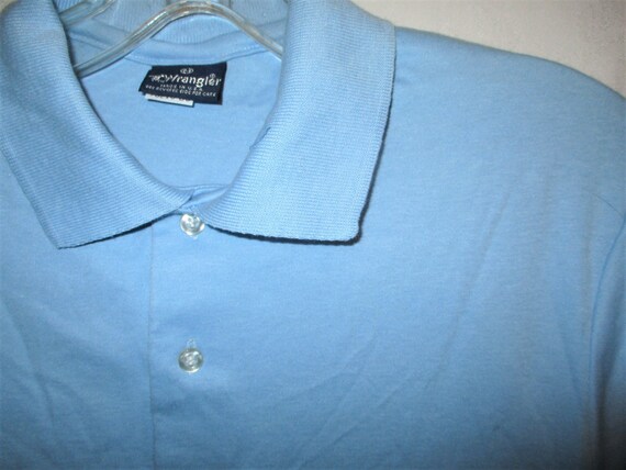 Vintage 70s Lt Blue Cotton Blend Polo Shirt M Wra… - image 2