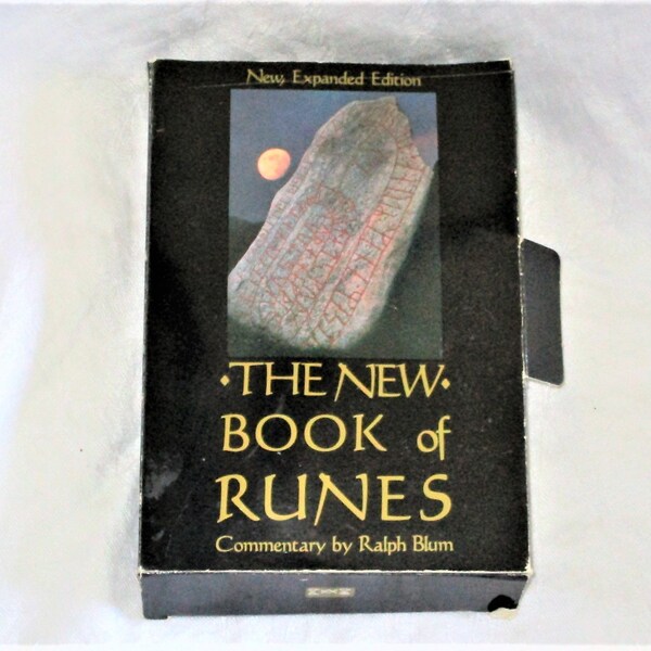 Vintage 80s New Book of Runes Set Bag Ceramic Stones Blum