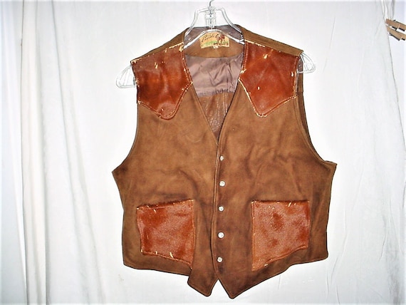 Vintage 40s Brown Cowhide Suede Fur Vest Southwest