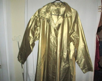 Vintage 80s Ladies Gold Raincoat L PVC Vinyl Rain Coat Betmar