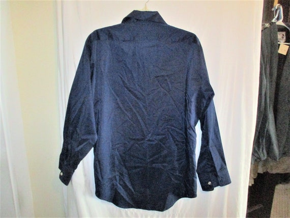 Vintage 70s Mens XL Blue Polyester Long Sleeve Sh… - image 3