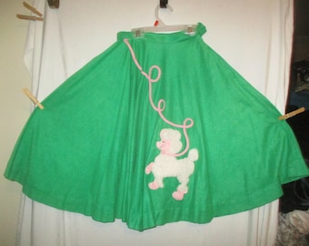 Vintage 60s Full Circle Poodle Skirt Green Knit Flannel  22 Handmade