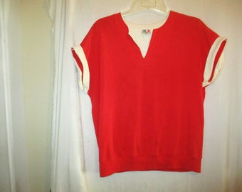Vintage jaren '70 Levis USA Olympische Spelen Cap Sleeve Dames Gebreide Top M Pullover Shirt Rood