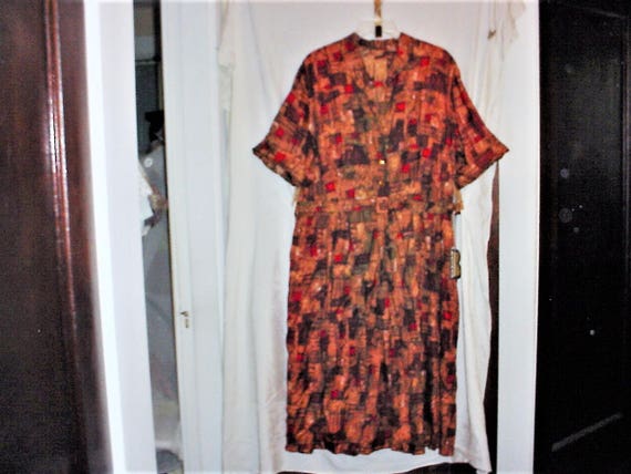 Vintage 50s Brown Acetate Crepe Dress XL Deadstock
