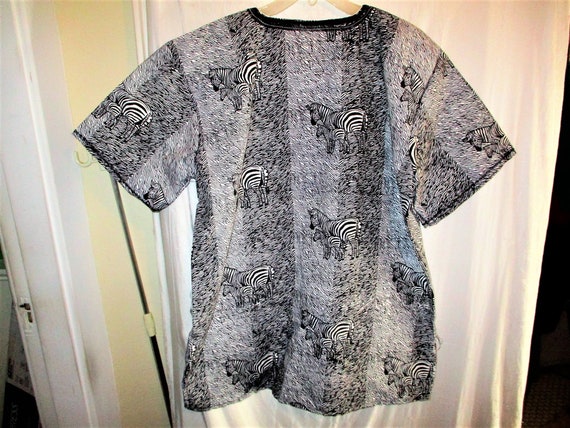 Vintage 90s Hippie Dashiki Shirt Black White Zebr… - image 3