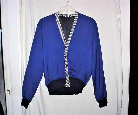 Vintage 50s Rayon Gabardine Jacket Blue S - M Mens