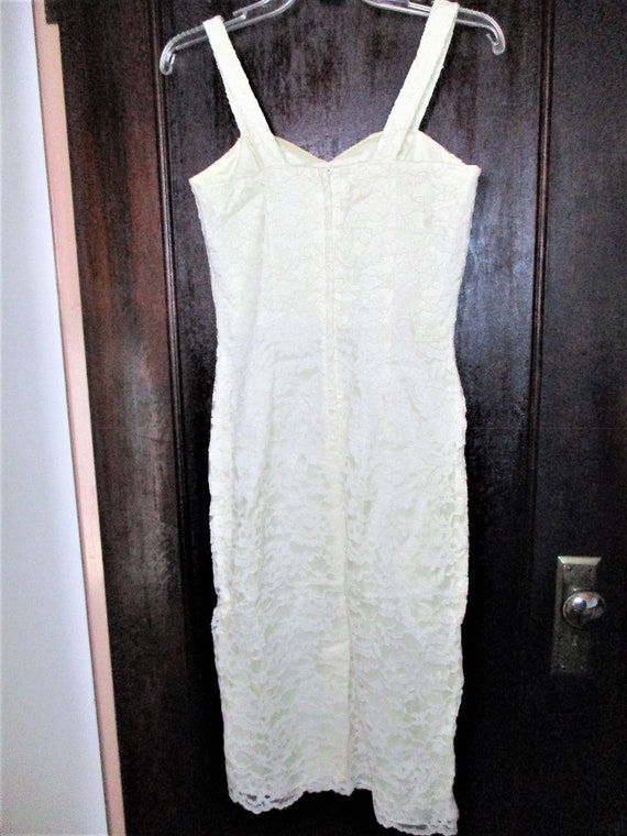 Vintage 80s Cream White Lace Sheath Dress S Tank - image 4