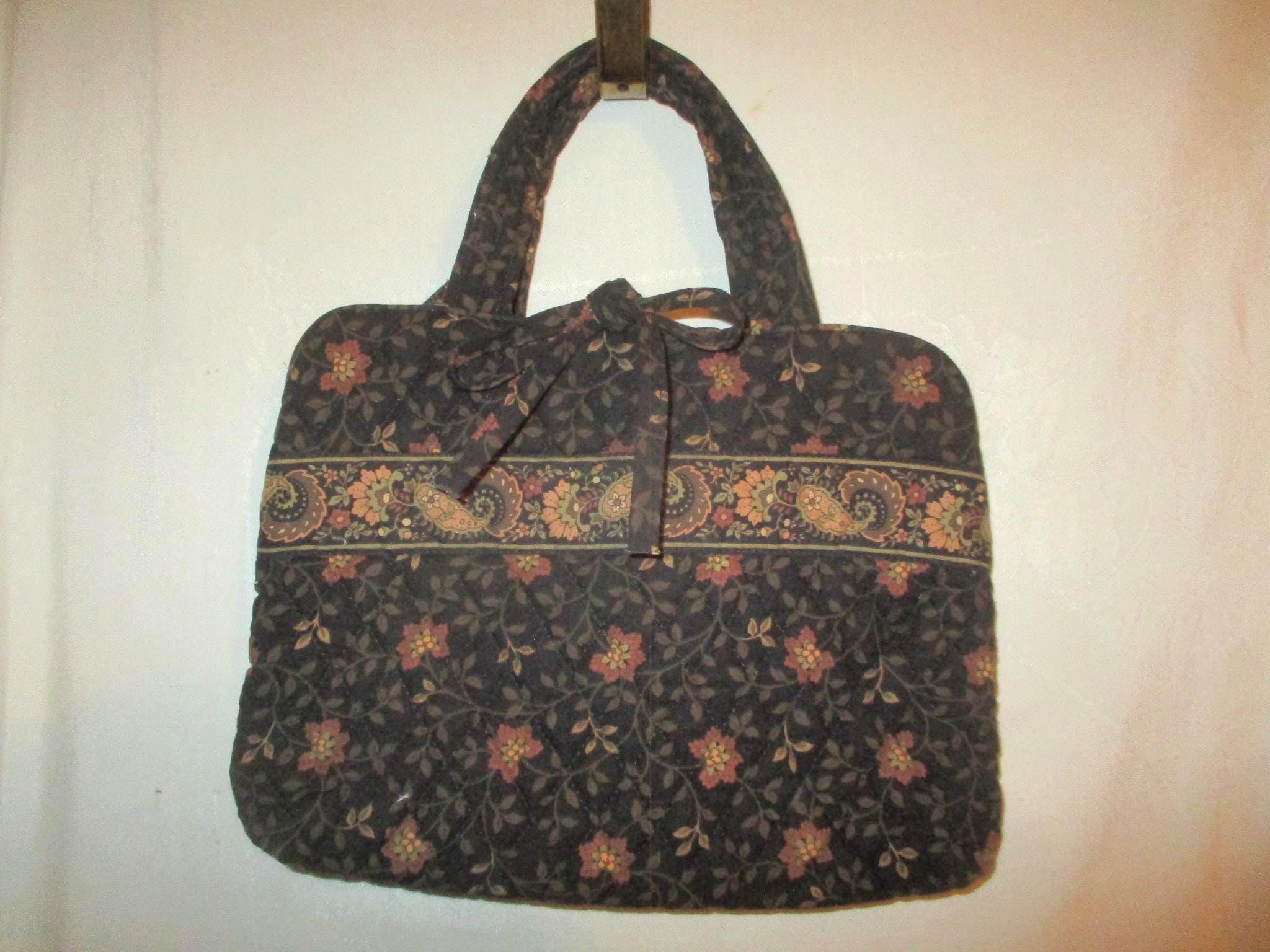 FREDヴィンテージ化粧ケース Vintage Vera Bradley Black Walnut Brown Leaf Lined Jewelry Folding