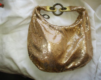 Vintage 90s Gold Glomesh Top Handle Party Purse Adjustable Ring