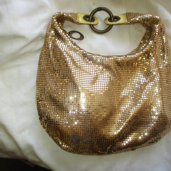 Vintage 90s Gold Glomesh Top Handle Party Purse Adjustable Ring