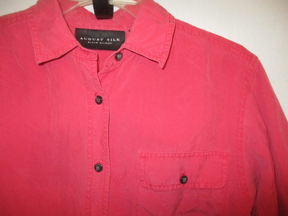 Vintage 90s Mauve Pink Silk Ladies Shirt M Long S… - image 2