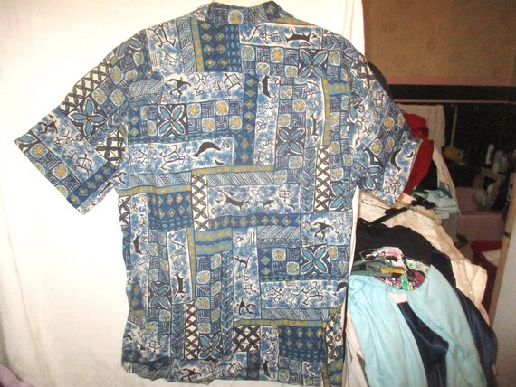 Vintage 80s Mans Tiki Print Hawaiian Shirt L Moan… - image 3