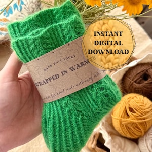 Printable Sock Wrap Lables, Handmade wrappers, Knit Socks Tags, Handknit gift wrapping