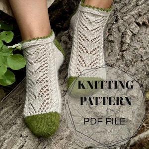 Willow Twist Socks Knitting Pattern: Picot Edge, Cable Braid, Lace Knit (PDF Download)