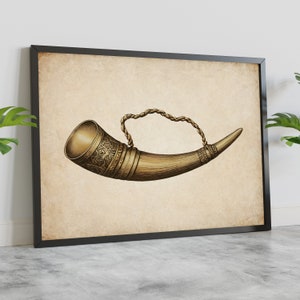Viking Horn Wall Art Norse Mythology Viking Decor Pagan Art Nordic Illustration Print Printable Poster Digital Viking Gift Medieval Decor