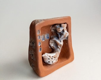 Handmade Bird Art Sculpture: Glazed Red Clay Figurine